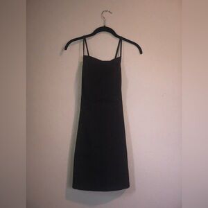 small vintage 90s a-line mini dress w/ thin straps | stretchy dark grey denim